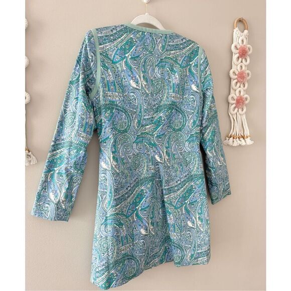 Doncaster Cotton Dress Spring Summer Blue Green Full Zip Paisley Print $425 - Picture 4 of 10